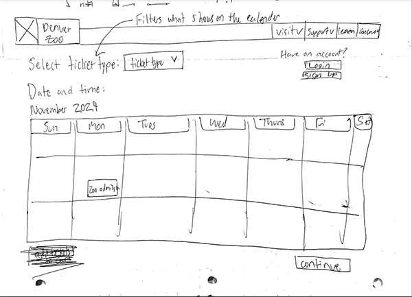 Low-fidelity Wireframe 2 - Ticket Selection & Calendar